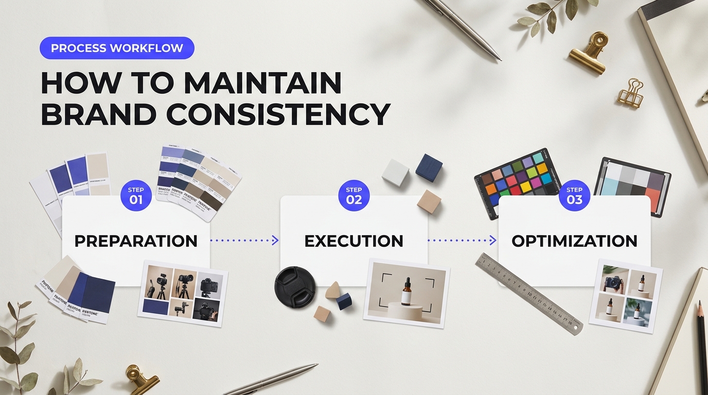 Infographic visual diagram explaining How to Maintain Brand Consistency Across AI Visual Campaigns in relation to ai product photography for e-commerce