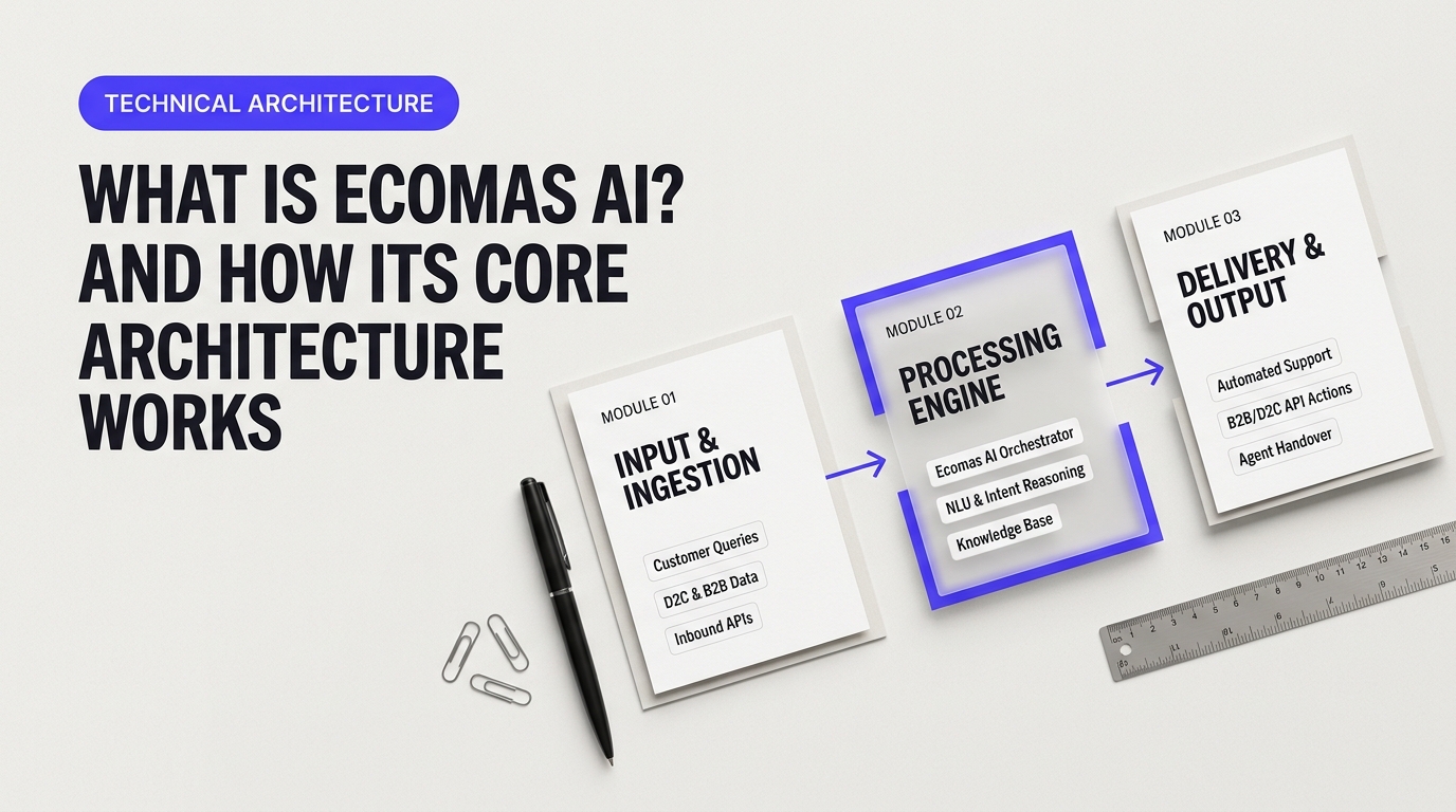 Process breakdown diagram explaining What Is ECOMAS AI and How Does Its Core Architecture Work?