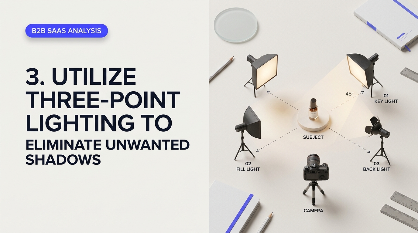 Detailed conceptual illustration explaining 3. Utilize Three-Point Lighting to Eliminate Unwanted Shadows in relation to product Photo